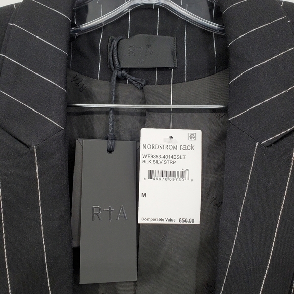RtA Stella Double Layer Striped Blazer In Black Silver Stripe Sz M NEW WITH TAGS - Picture 6 of 9